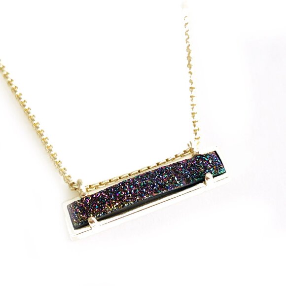 NEW! Kendra Scott GOLD Leanor Bar Multicolor Quartz Necklace Dust Bag - Picture 4 of 9